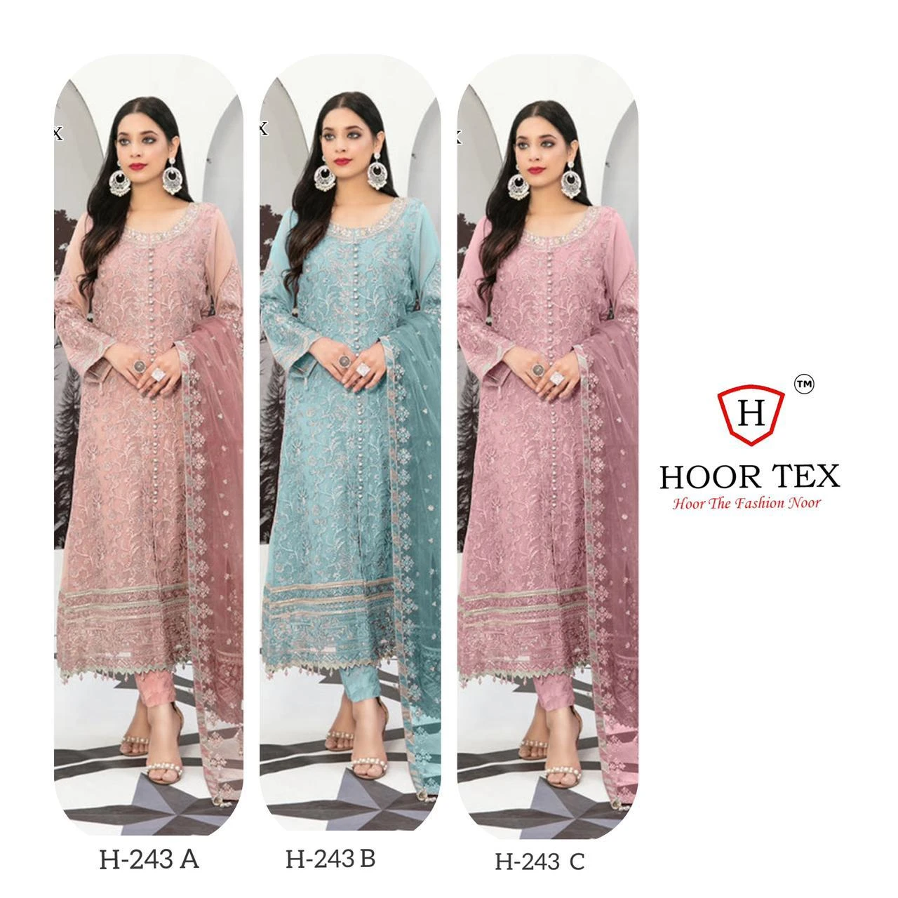 Hoor Tex H-243 Faux Georgette Wholesale Pakistani Salwar Suit Catalog — Wholesale Pakistani Suits, MPA wholesale from Surat — view 8